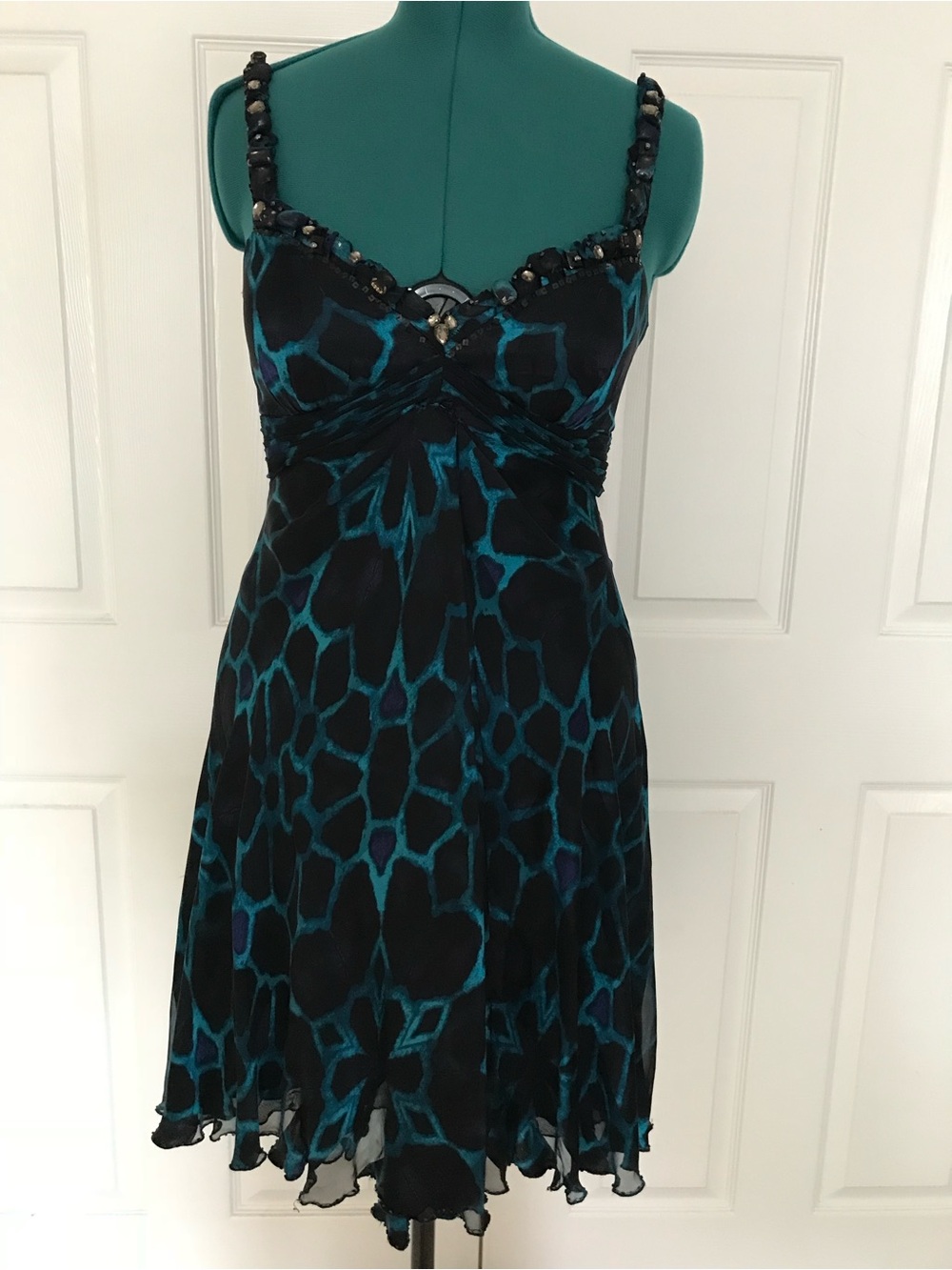 Alberto Makali Black & Teal Beaded Spaghetti-Strap Midi Dress